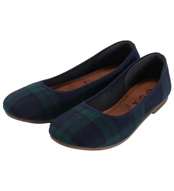 RANAN（ラナン）の「日本製カジュアルシューズ（フラットシューズ）」｜グリーン系チェック柄