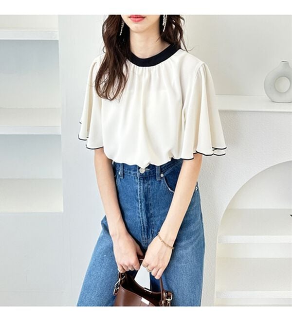 GeeRA（ジーラ）の「前後２ＷＡＹ配色フレアー袖ブラウス（ブラウス）」｜詳細画像