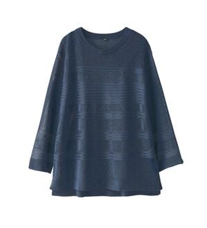 BELLUNA（ベルーナ）の「シャリ感！ボーダー編地ニットプルオーバー（ニット・セーター）」｜ネイビー