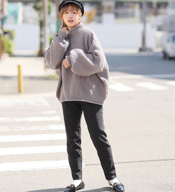 A HAPPY MARILYN（アハッピーマリリン）の「【ＬＬ～６Ｌ】苦しくないバスケット編みチャンキーニット（ニット・セーター）」｜詳細画像