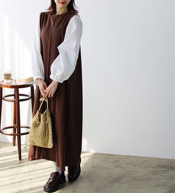 GeeRA（ジーラ）の「袖異素材カットソーワンピース（カットソーワンピース）」｜ブラウン