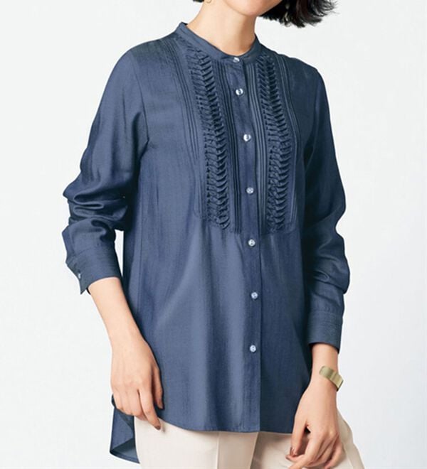 VINNO（ヴィノ）の「テンセル（ＴＭ）デニムスタンド衿ブラウス（ブラウス）」｜詳細画像