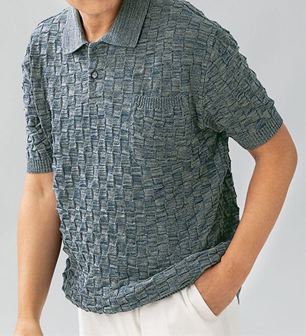 「＜ヘリンボーンクラブ＞日本製市松模様ポロシャツ（メンズポロシャツ）」｜詳細画像