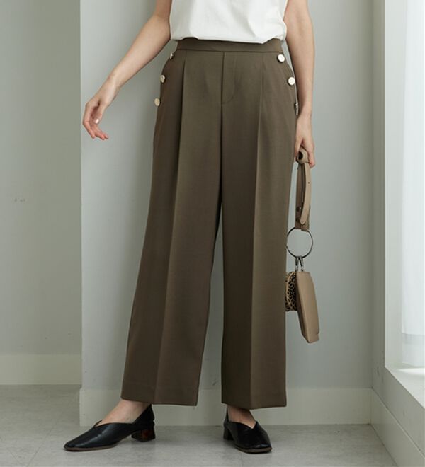 BELLUNA（ベルーナ）の「メランジストレッチ素材ワイドパンツ（ワイドパンツ・ガウチョ）」｜モカ