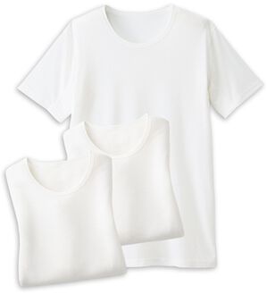 「【３枚組】夏の味方！汗取りインナー３枚組（メンズ肌着・インナーウェア）」｜ホワイト3枚組 半袖丸首