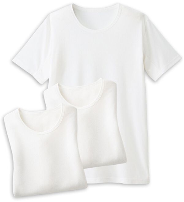 「【３枚組】夏の味方！汗取りインナー３枚組（メンズ肌着・インナーウェア）」｜ホワイト3枚組 半袖丸首