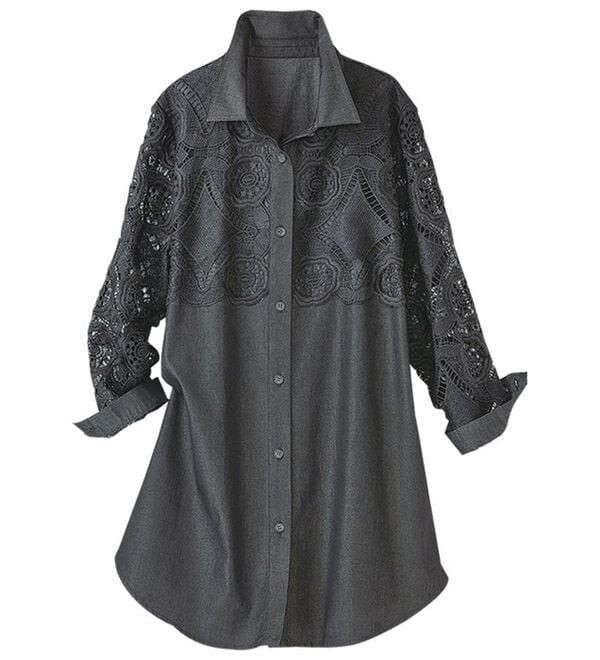 BELLUNA（ベルーナ）の「レース切替デニム調素材ブラウス（ブラウス）」｜詳細画像