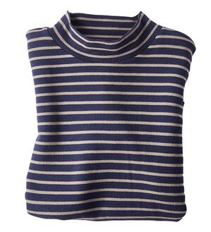 BELLUNA（ベルーナ）の「【選べる衿】肌に優しい綿１００％暖か発熱素材プルオーバー＜ベルホット　コットン＞（カットソー）」｜ボーダー(紺&times;グレー)