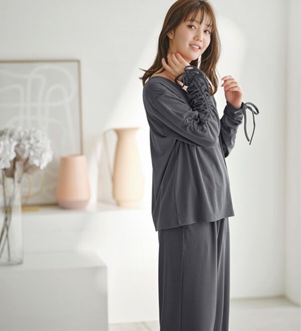 YU'NOW（ユナウ）の「リブルームウエア３点セット（パジャマ・ルームウェア）」｜詳細画像