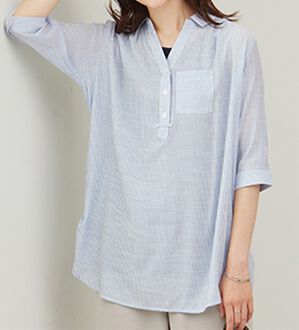 BELLUNA（ベルーナ）の「【シャツ+インナーのセット】スラブ素材ボタン使い裾タックシャツアンサンブル（アンサンブル）」｜詳細画像