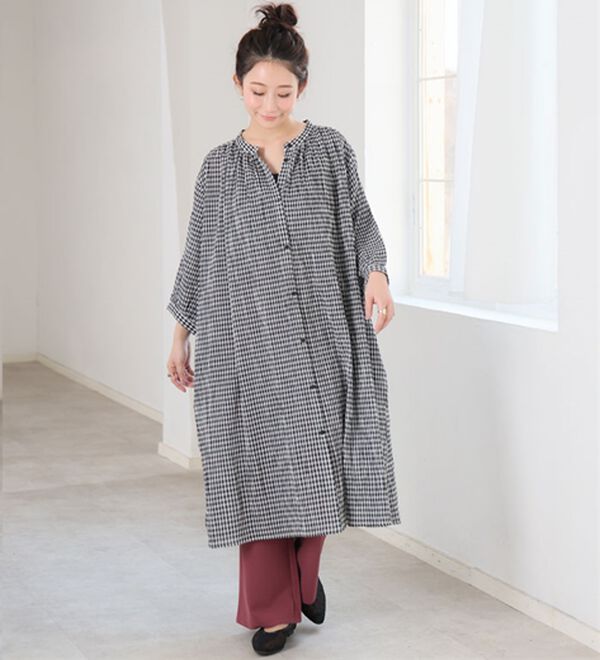 A HAPPY MARILYN（アハッピーマリリン）の「【Ｌ～６Ｌ】【選べる袖丈】【風通るプレミアム】綿・楊柳シャツチュニック（チュニック）」｜詳細画像