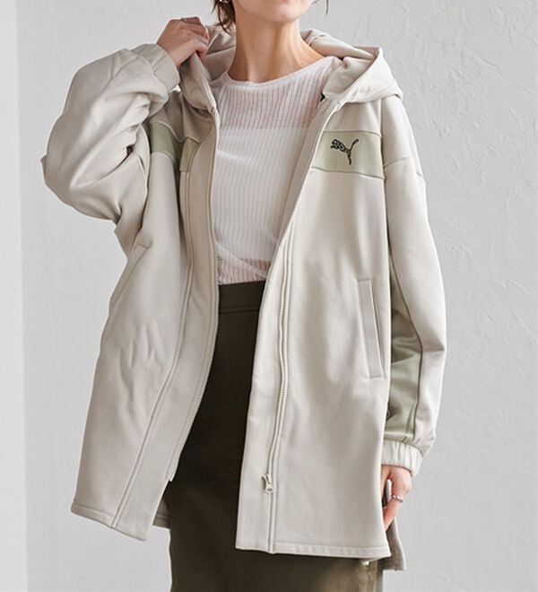 RANAN（ラナン）の「＜ｐｕｍａ＞ワンライン　フリースフーディ（ハーフコート）」｜ライトベージュ