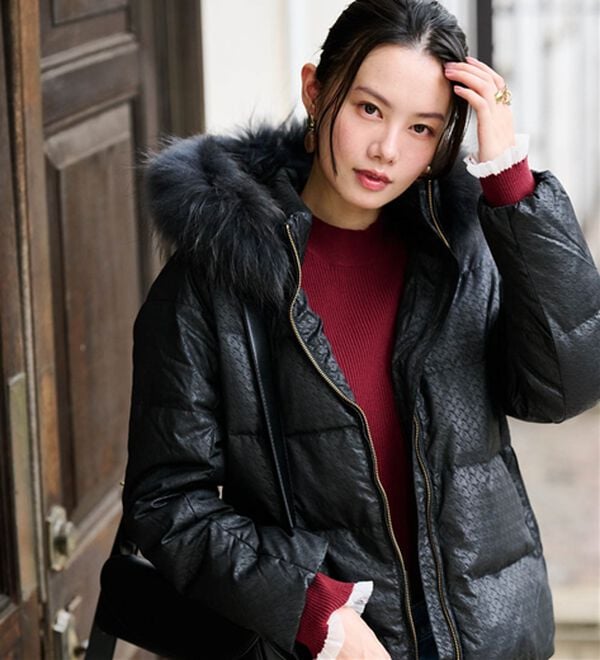 RANAN（ラナン）の「リアルファー付ダウンショートコート（ショートコート）」｜ブラック(千鳥柄)