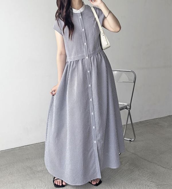 GeeRA（ジーラ）の「クレリック配色ウエストギャザーシャツワンピ―ス（シャツワンピース）」｜詳細画像