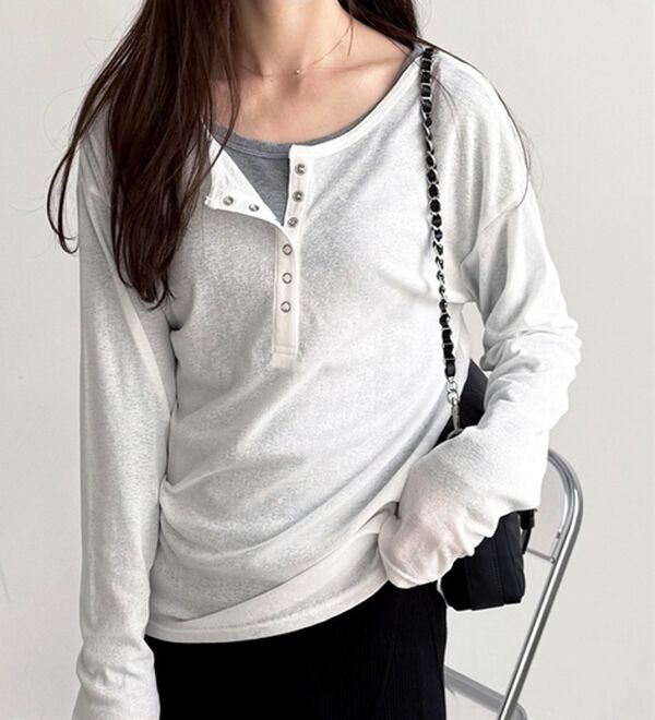 GeeRA（ジーラ）の「前後２ＷＡＹシアースラブヘンリーネックカットソー（カットソー）」｜詳細画像