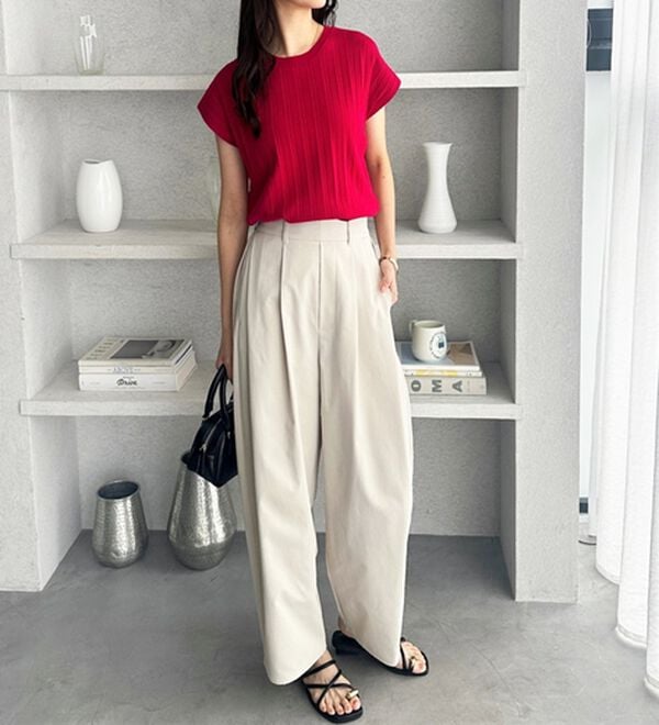 GeeRA（ジーラ）の「プリーツ編フレンチスリーブリブトップス（ニット・セーター）」｜詳細画像