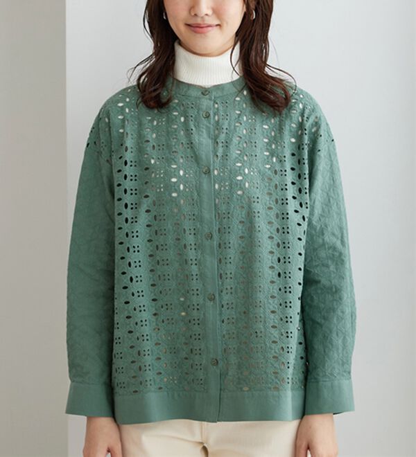 BELLUNA（ベルーナ）の「花柄レース切替シャツジャケット（シャツ）」｜詳細画像