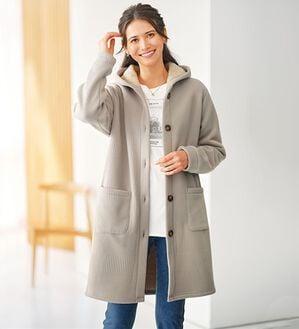 BELLUNA（ベルーナ）の「ボーダージャカード裏ボアカーディガン（ロングコート）」｜グレージュ