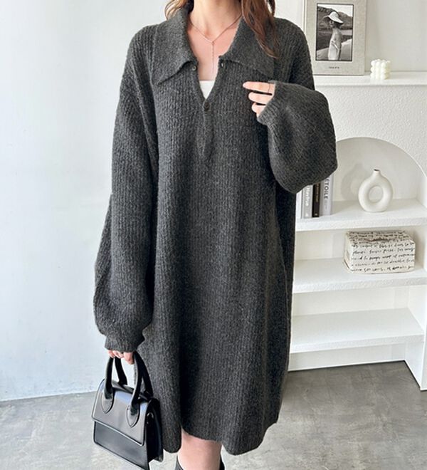 GeeRA（ジーラ）の「ポロ衿ミニニットワンピース（ニットワンピース）」｜詳細画像