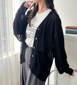 GeeRA（ジーラ）の「接触冷感！Ｖネックカーディガン（ニットカーディガン）」｜ブラック