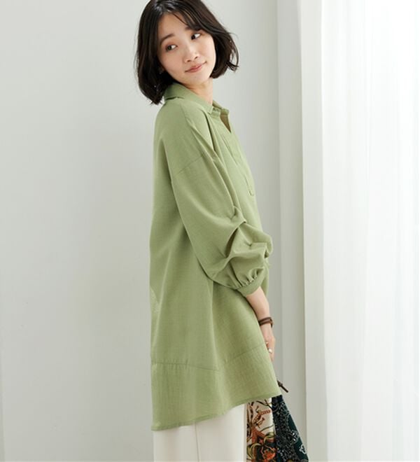 BELLUNA（ベルーナ）の「麻調素材袖タックデザインシャツチュニック（チュニック）」｜詳細画像