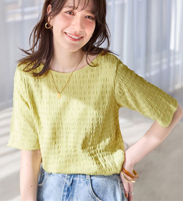 Viola e Viola（ヴィオラ エ ヴィオラ）の「ポコポコ素材Ｔシャツ（カットソー）」｜イエロー