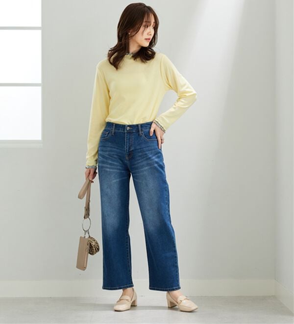 BELLUNA（ベルーナ）の「デニム素材美脚見えワイドパンツ（ワイドパンツ・ガウチョ）」｜詳細画像