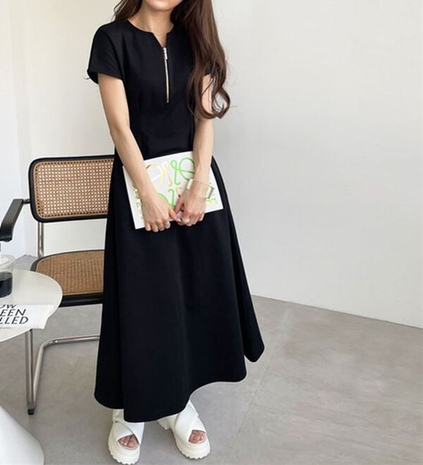 GeeRA（ジーラ）の「前後2WAYハーフジップフレンチ袖ワンピース（カットソーワンピース）」｜詳細画像