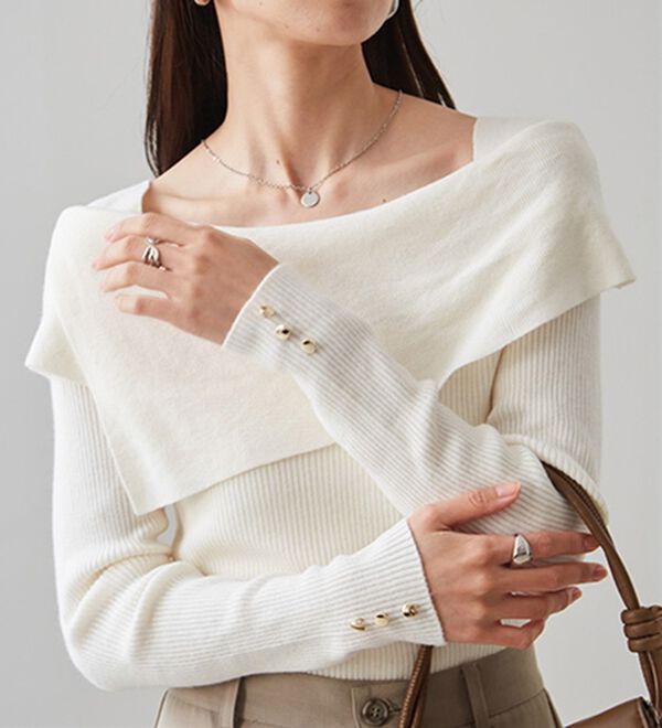 RANAN（ラナン）の「アシメオフショルリブニット（ニット・セーター）」｜詳細画像