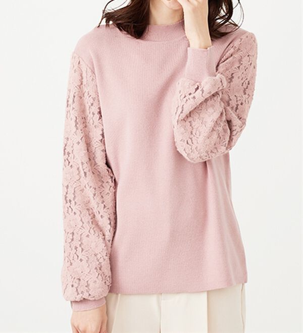 BELLUNA（ベルーナ）の「袖起毛レースニットプルオーバー（ニット・セーター）」｜詳細画像