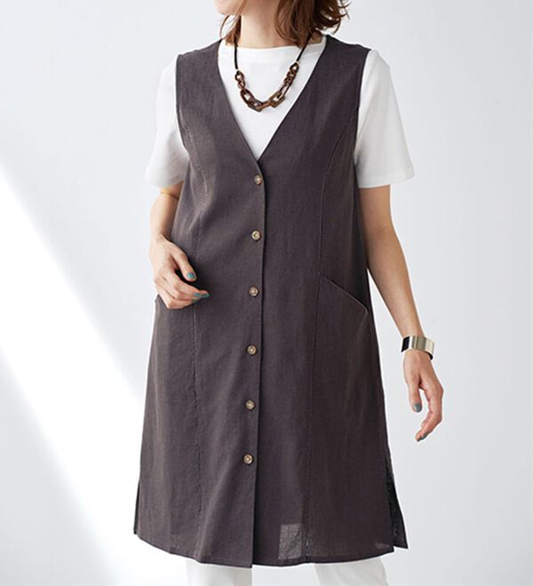 BELLUNA（ベルーナ）の「すっぽりカバー涼やかリネン混チュニックベスト（ジャンパースカート）」｜詳細画像