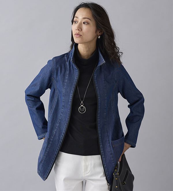 BELLUNA（ベルーナ）の「春のお出かけに！デニムボンディング素材ジャケット（ハーフコート）」｜詳細画像