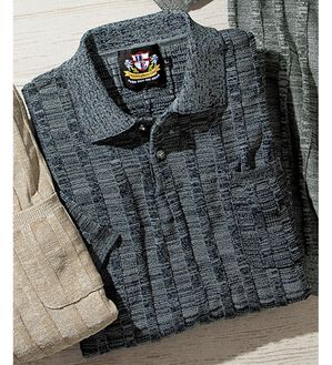 「＜ヘリンボーンクラブ＞日本製和紙入り涼感ニットポロシャツ（メンズポロシャツ）」｜ネイビー