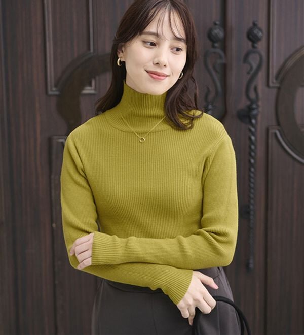 BELLUNA（ベルーナ）の「ハピネスコットン１００％&times;吸湿発熱リブタートルニット＜＆ｃｏｃｏｃｈｉ＞（ニット・セーター）」｜詳細画像