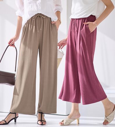 alotta（アロッタ）の「【選べる丈】のびのびストレッチリブワイドパンツ（クロップドパンツ）」