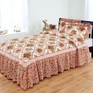 「フリル付パッチワーク調ベッドカバー（その他寝具）」｜詳細画像