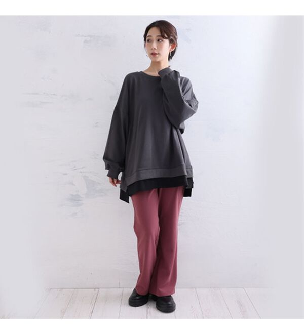 A HAPPY MARILYN（アハッピーマリリン）の「【Ｌ～１０Ｌ】ゆるっと楽ちん！着ぶくれ回避の　重ね着風　ミニ裏毛　プルオーバー（カットソー）」｜詳細画像