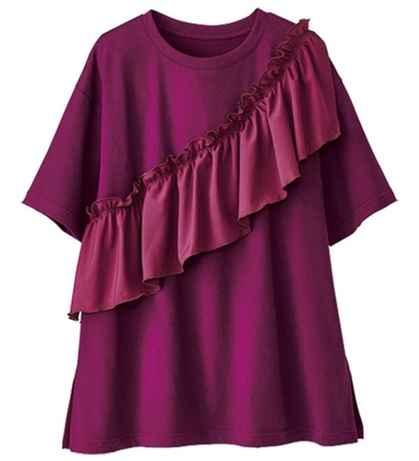 BELLUNA（ベルーナ）の「UVカット！フリル異素材切替プルオーバー（Tシャツ）」｜詳細画像