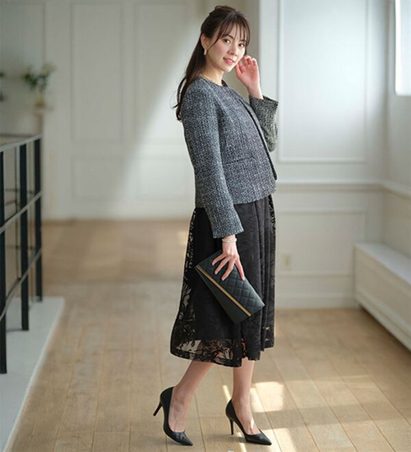 BELLUNA（ベルーナ）の「花柄オパール素材ワンピースアンサンブル（ワンピースセットスーツ）」｜詳細画像