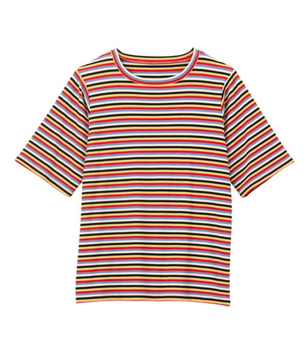 GeeRA（ジーラ）の「マルチボーダー５分袖リブカットソー（カットソー）」｜詳細画像