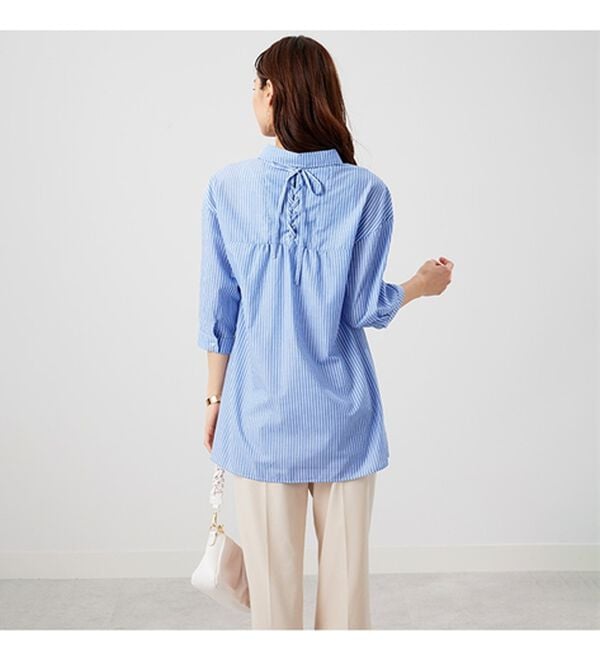 BELLUNA（ベルーナ）の「編み上げリボンデザインシャツチュニック（チュニック）」｜詳細画像