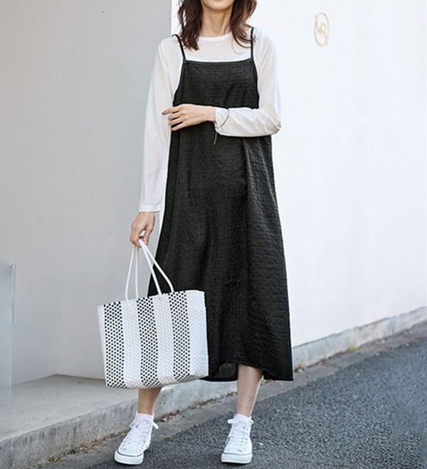 BELLUNA（ベルーナ）の「夏のコーデに悩まない！インナー付ジャカードキャミワンピ（カットソーワンピース）」｜黒系