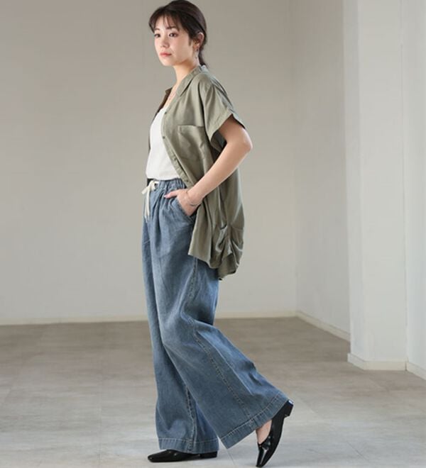 A HAPPY MARILYN（アハッピーマリリン）の「【Ｍ～８Ｌ】楽して叶う！イージーデニムワイドパンツ（ワイドパンツ・ガウチョ）」｜詳細画像