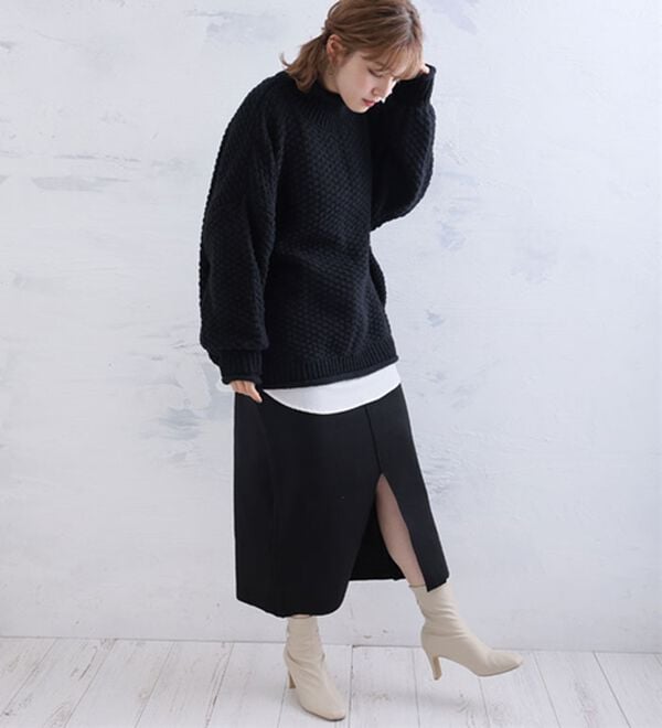 A HAPPY MARILYN（アハッピーマリリン）の「【ＬＬ～６Ｌ】苦しくないバスケット編みチャンキーニット（ニット・セーター）」｜詳細画像