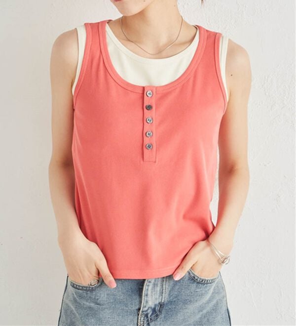 RANAN（ラナン）の「カップ付きレイヤードヘンリーネックタンクトップ（カットソー）」｜詳細画像