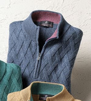 「＜コムルヴァン・オム＞気軽におしゃれ杢調ハーフジップセーター（メンズニット・セーター）」｜ネイビー