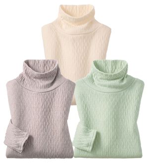 「【３色組】すごくのび～る綿混ふっくら編みタートル（肌着・インナーウェア）」｜3色組