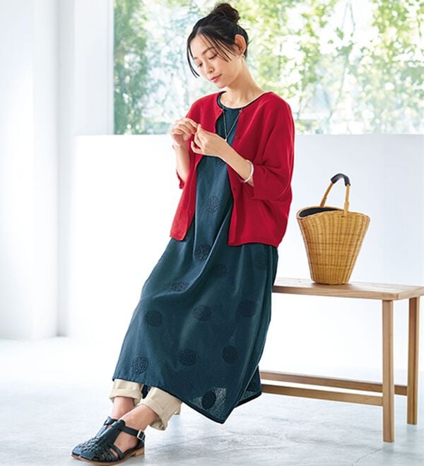 BELLUNA（ベルーナ）の「＜＆ｃｏｃｏｃｈｉ＞ドット刺しゅうゆったりワンピース（シャツワンピース）」｜詳細画像