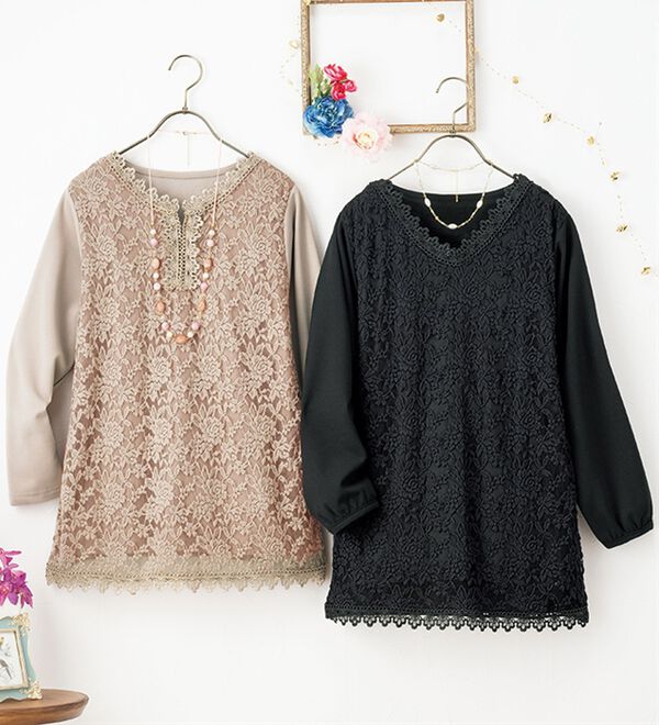 ルフラン（ルフラン）の「【２色組】きちんと見えの裏起毛レースブラウス（ブラウス）」｜詳細画像