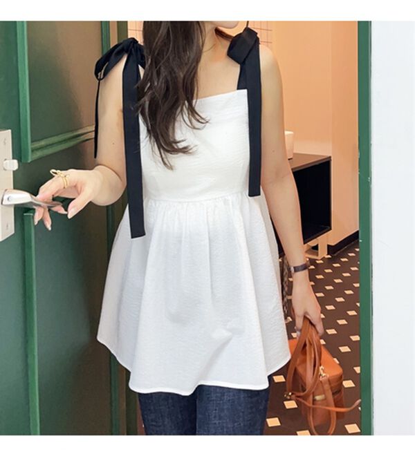 GeeRA（ジーラ）の「バイカラーぽこぽこリボンビスチェ（ブラウス）」｜詳細画像